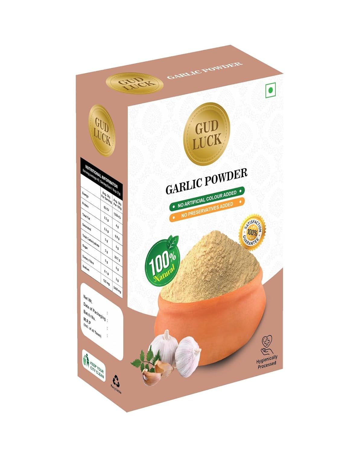 Gud Luck Organic Garlic Powder - Great for Seasonings, Meats & Vegetables - Gluten Free, Vegan, Non-GMO - Resealable Zip Lock Pouch 3.5 oz